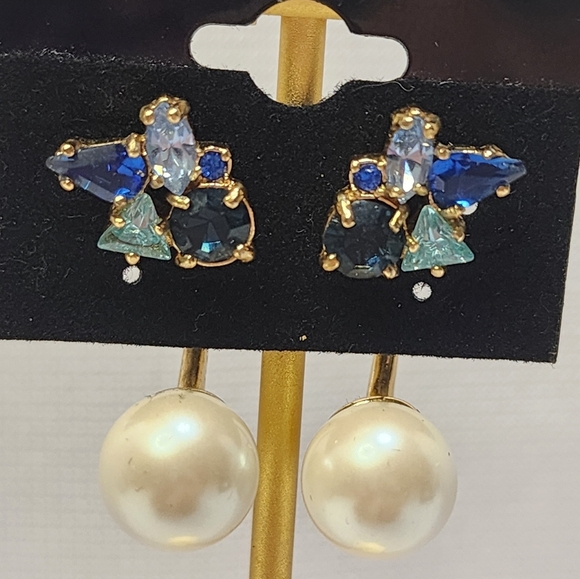 ♠ Kate Spade New York Sapphire and Aqua Marine Blue Stone Stud w\Pearl Jacket - Picture 5 of 16